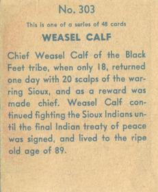1930 American History Series of 48 (R129) #303 Weasel Calf Back