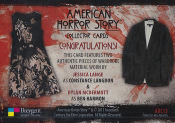 2014 Breygent American Horror Story - Wardrobe Relics #ARC13 Jessica Lange / Dylan McDermott Back