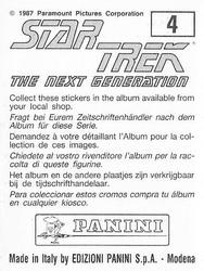 1987 Panini Star Trek: The Next Generation Stickers #4 Lieutenant Commander Data Back