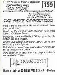 1987 Panini Star Trek: The Next Generation Stickers #139 Traveler on sickbay bed, Picard and Kosinski (left half) Back