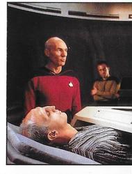 1987 Panini Star Trek: The Next Generation Stickers #139 Traveler on sickbay bed, Picard and Kosinski (left half) Front