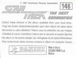 1987 Panini Star Trek: The Next Generation Stickers #146 Kosinski, Riker and Traveler, shaking hands with Wesley Back