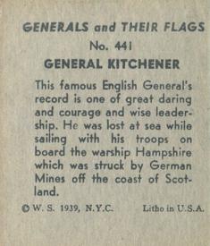 1939 W.S. Corp Generals & Their Flags (R58) #441 Herbert Kitchener Back