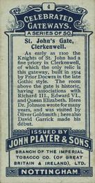 1909 Player's Celebrated Gateways #4 St. John's Gate, Clerkenwell Back