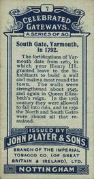 1909 Player's Celebrated Gateways #7 South Gate, Yarmouth, in 1792 Back