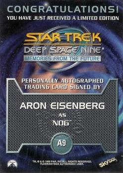 1999 SkyBox Star Trek: Deep Space Nine: Memories from the Future - Autograph Series #A9 Aron Eisenberg Back