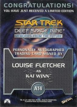 1999 SkyBox Star Trek: Deep Space Nine: Memories from the Future - Autograph Series #A14 Louise Fletcher Back