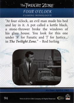 2019 Rittenhouse The Twilight Zone Rod Serling Edition #94 Four O'Clock Back
