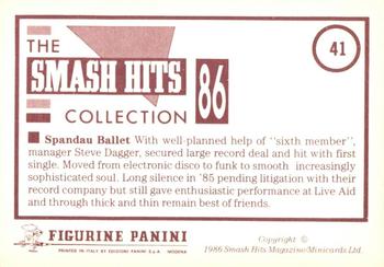1986 Panini Smash Hits Stickers #41 Spandau Ballet Back