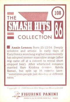 1986 Panini Smash Hits Stickers #108 Annie Lennox Back
