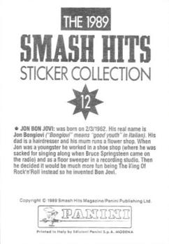 1989 Panini Smash Hits Sticker Collection #12 Jon Bon Jovi Back