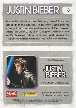 2012 Panini Justin Bieber #8 Fans of hit television show Germany's Next Topmodel got a lift at the contest's finals when Justin and his crew put on a surprise performance... Back