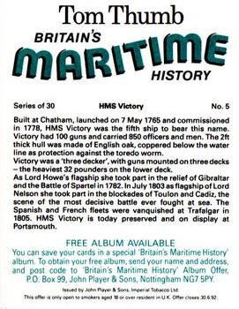 1989 Player's Tom Thumb Britain's Maritime History #5 HMS Victory Back