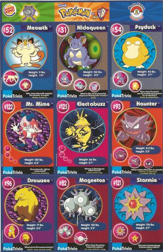 1999 Burger King Pokemon - Perforated Panels #2 Meowth / Nidaqueen / Psyduck / Mr. <ime / Electabuzz / Haunter / Drowzee / Magneton / Starmine Front