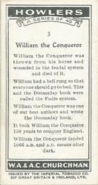 1937 Churchman's Howlers #3 William the Conqueror Back