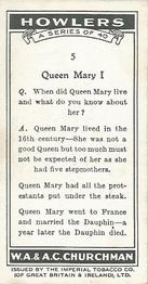 1937 Churchman's Howlers #5 Queen Mary I Back