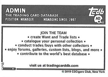 2019 C2Cigars TCDB Business Card #AD Admin Back