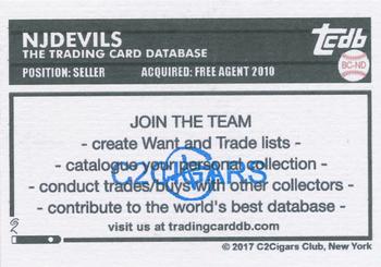 2019 C2Cigars TCDB Business Card - 2017 NJDevils Sketch Buybacks #BC-ND NJDevils Back