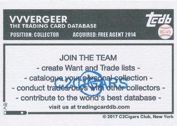 2019 C2Cigars TCDB Business Card - 2017 NJDevils Sketch Buybacks #BC-V3 Vvvergeer Back