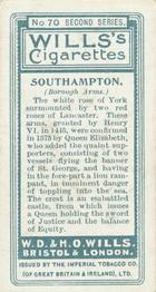 1905 Wills's Borough Arms 2nd Series #70 Southampton Back