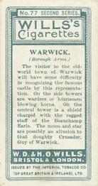 1905 Wills's Borough Arms 2nd Series #77 Warwick Back