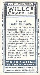1906 Wills's Borough Arms 1st Series 2nd Edition (1-50) #47 Dublin University Back