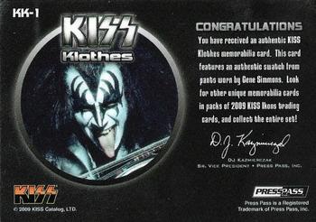 2009 Press Pass Kiss Ikons - Klothes #KK-1 Gene Simmons Back