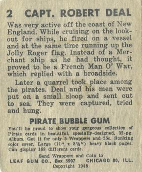 1948 Leaf Pirates #2 Capt. Robert Deal Back