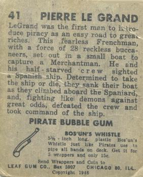 1948 Leaf Pirates #41 Pierre Le Grand Back
