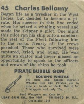 1948 Leaf Pirates #45 Captain Charles Bellamy Back