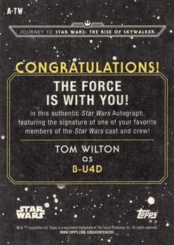2019 Topps Star Wars Journey to Star Wars The Rise of Skywalker - Autographs #A-TW Tom Wilton Back