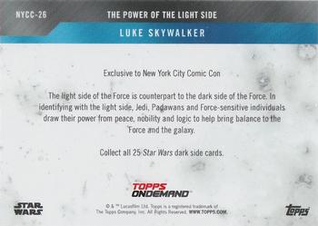 2019 Topps On Demand Set 17: Star Wars: The Power of the Light Side #NYCC-26 Luke Skywalker Back