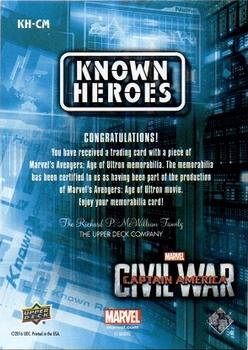 2016 Upper Deck Captain America Civil War (Walmart) - Known Heroes #KH-CM Chris Evans Back