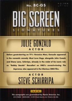 2015 Panini Americana - Big Screen Combo Signatures #BC-GS Julie Gonzalo / Steve Schirripa Back