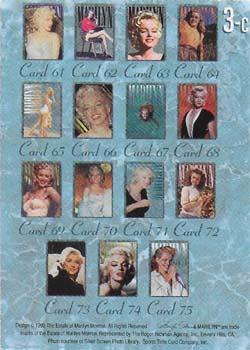 1993 Sports Time Marilyn Monroe - Checklists #3C Checklist #51-75 Back