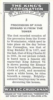 1937 Churchman's The King’s Coronation #5 Procession of King Edward VI from the Tower Back