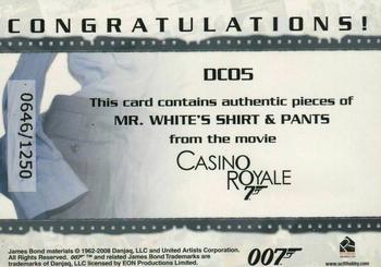 2008 Rittenhouse James Bond In Motion - Costume Double Relics #DC05 Mr. White Back