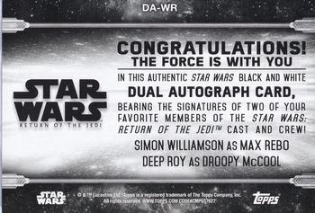 2020 Topps Star Wars Return of the Jedi Black & White - Dual Autographs #DA-WR Simon Williamson as Max Rebo / Deep Roy as Droopy McCool Back