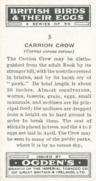 1939 Ogden's British Birds and Their Eggs #5 Carrion Crow Back
