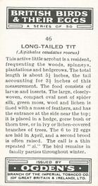 1939 Ogden's British Birds and Their Eggs #46 Long-Tailed Tit Back