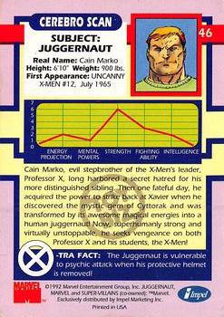 1992 Impel The Uncanny X-Men - Toy Biz #46 Juggernaut Back