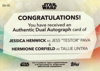 2020 Topps Women of Star Wars - Dual Autographs Black #DA-HC Jessica Henwick / Jess 
