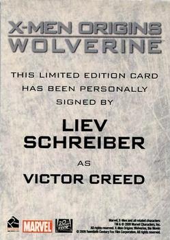 2009 Rittenhouse X-Men Origins: Wolverine - Autograph #NNO Liev Schreiber Back