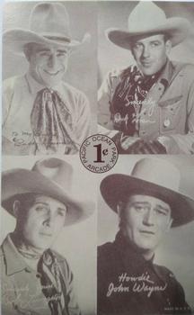 1950 Exhibit Pacific Ocean Park Arcade 1 Cent All-Star Cowboys Postcards #NNO Buddy Roosevelt / Dick Foran / Robert Livingston / John Wayne Front