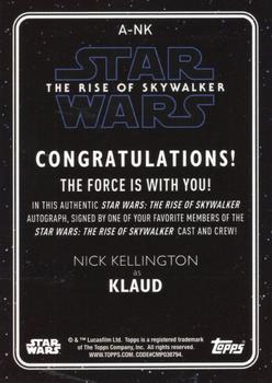 2020 Topps Star Wars: The Rise of Skywalker Series 2  - Autographs #A-NK Nick Kellington Back