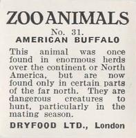 1955 Dryfood Zoo Animals #31 American Buffalo Back