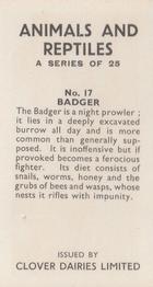 1966 Clover Dairies Animals & Reptiles #17 Badger Back