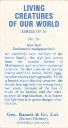 1979 Geo. Bassett  & Co. Ltd. Living Creatures of the World #50 Aye-Aye Back