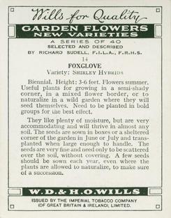 1938 Wills's Garden Flowers New Varieties #14 Foxglove Back