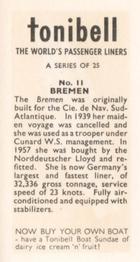 1963 Tonibell The World's Passenger Liners #11 Bremen Back